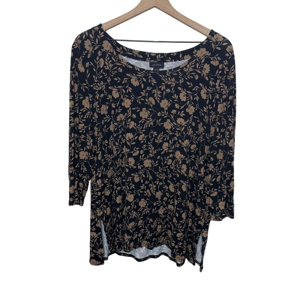 J. JILL WEAREVER COLLECTION Women's Size L Printed Floral Tunic Top Black Brown